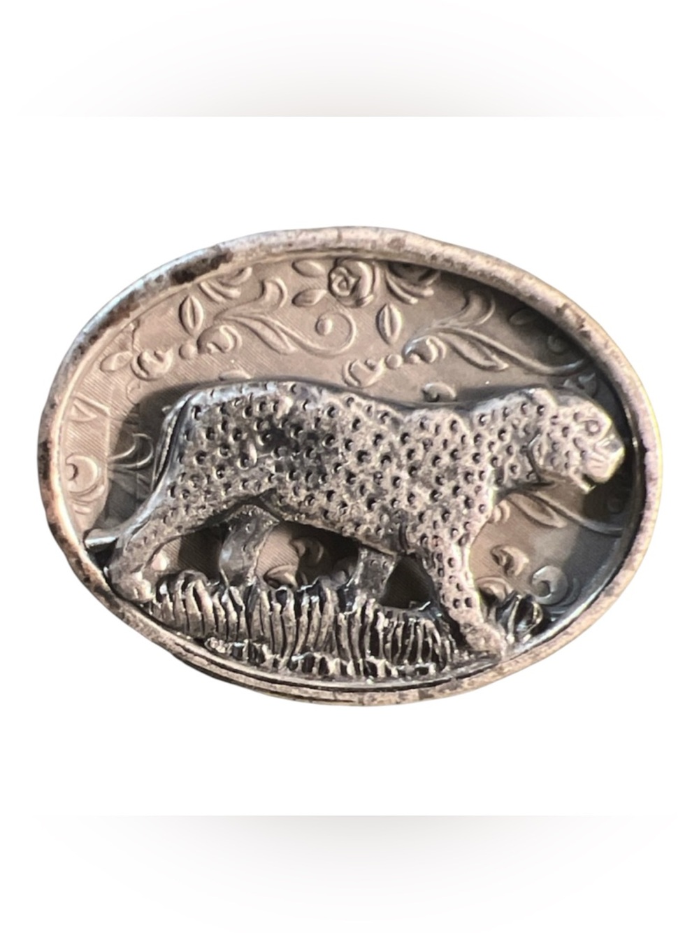 1980’s Vintage African Simba Animal Brooch, Silver tone, Handmade